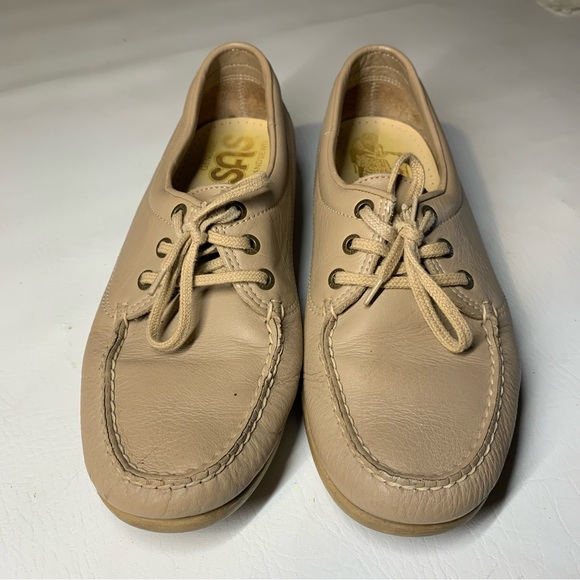 SAS Siesta Tan Beige Lace Up Moc Toe Flats Loafers Women’s Size 9.5 N - Picture 3 of 15